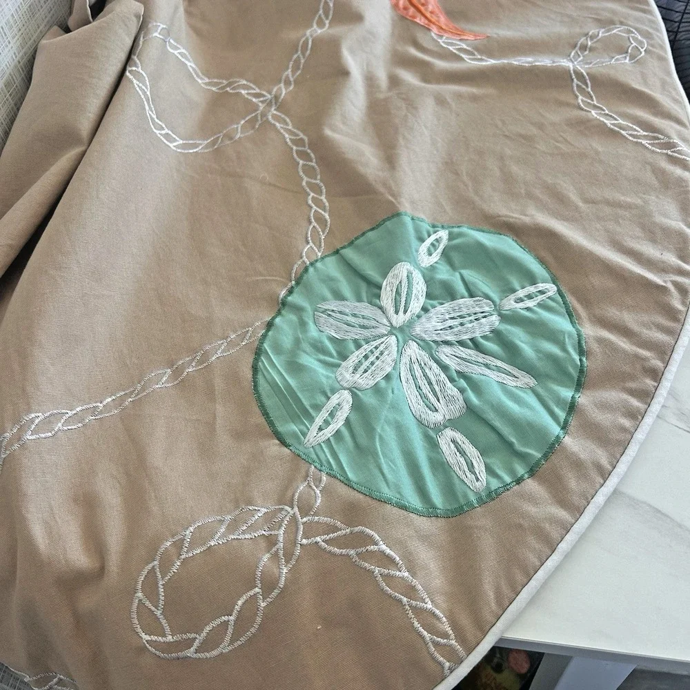 Nautical Christmas Tree Skirt Sanddollar Starfish Seahorse 54